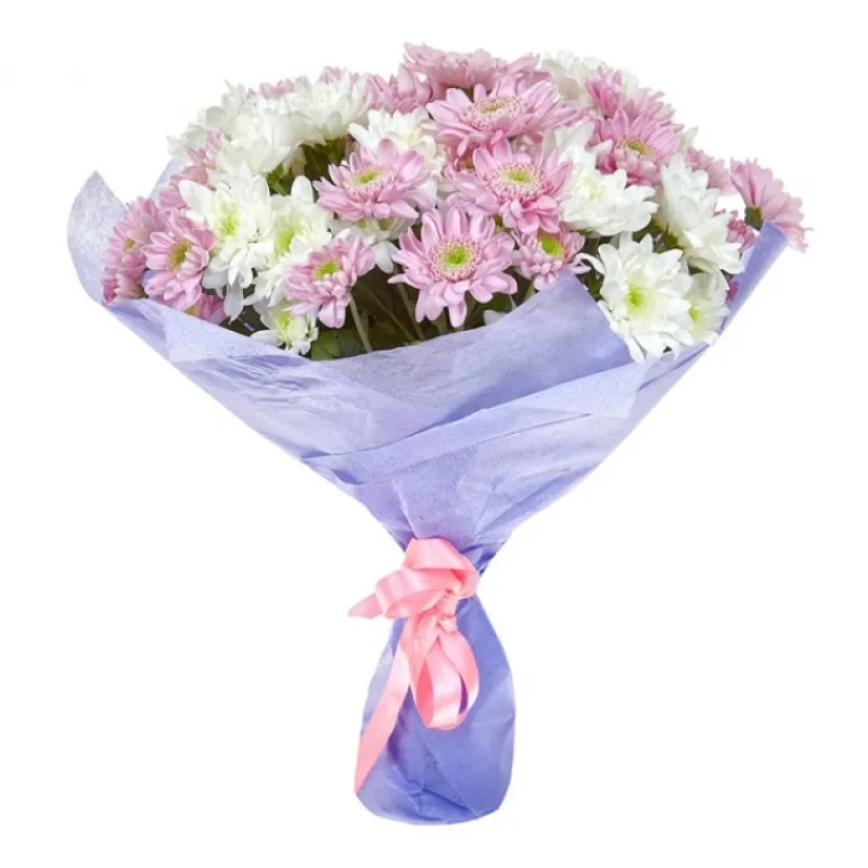 Букет из белых и розовых хризантем, доставка Верхнебаканский